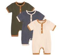 amropi Baby Girls Cotton Rompers Short Sleeve Jumpsuit 3-Pack one-Piece Outfits 6-9 Months, Style one