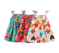 amropi Baby Girl's Flower Printed Dress 3 Pieces Sleeveless Cotton Summer Causal Dresses Green Red White,0-6 Months