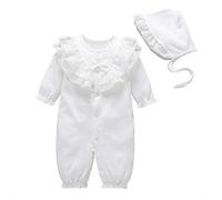 amropi Baby Girls Lace-Collar Romper Cotton Jumpsuit Newborn Clothes with Hat Outfit Set 3-6 Months, White
