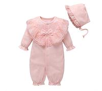 amropi Baby Girls Lace-Collar Romper Cotton Jumpsuit Newborn Clothes with Hat Outfit Set 6-9 Months, Pink