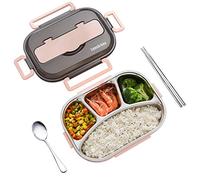amropi Bento Box Stainless Steel Lunch Containers 2/3/4/5 Compartment Food Storage with Chopsticks and Spoon (Pink, 4 Compartment)