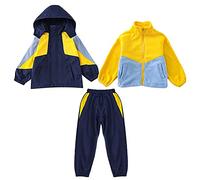 amropi Boy's 3 Piece Outfits Windproof Hooded Jacket + Fleece Top + Pants Warm Clothes Set Yellow Navy, 2-3 Years