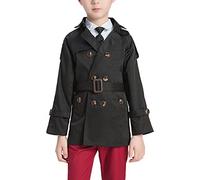 amropi Boy's Trench Coat with Waist Tie Outerwear Windbreaker Jacket Black,5-6Years