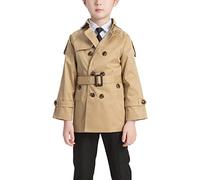 amropi Boy's Trench Coat with Waist Tie Outerwear Windbreaker Jacket Khaki,5-6Years