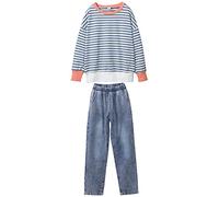 amropi Girl's Striped Tracksuit Long Sleeve Sweatshirt Top and Jogging Pants Outfits Set for 3-14 Years