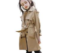 amropi Girl's Trench Coat with Waist Tie Knee Length Windbreaker Jacket (Khaki,14-15Years)