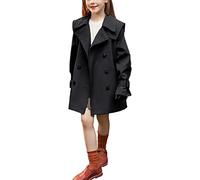amropi Girl's Trench Coat with Waist Tie Knee Length Windbreaker Jacket (Y Black,6-7Years)