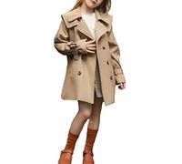 amropi Girl's Trench Coat with Waist Tie Knee Length Windbreaker Jacket (Y Khaki,14-15Years)
