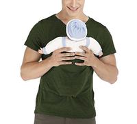 amropi Men's Baby Carrier Soothe V Neck Short Sleeve Kangaroo T Shirt (Dark Green,M)