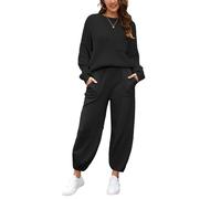 amropi Women's 2 Pieces Knit Outfits Long Sleeve Pullover Sweater and Jogging Pants Tracksuit Set Black, XXL