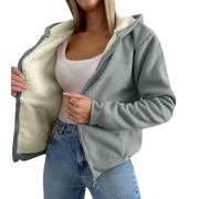 amropi Women's Hooded Jacket Warm Fleece Lined Sweatshirt Coat Winter Outerwear Light Grey,S