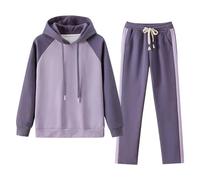 amropi Women's Hooded Tracksuit Set 2 Pieces Hoodie Sweatshirt Top and Jogging Pants Casual Sweatsuit Purple, M