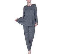 amropi Women's Long Sleeve Pyjama Set Loungewear Full Length Nightwear Sleepwear Grey, 7XL