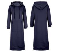 amropi Women's Maxi Long Sweatshirt Dress Top Hooded Pullover Long Sleeve Hoodie Dark Blue,4XL