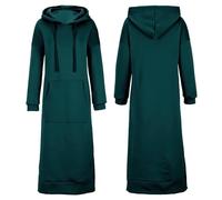 amropi Women's Maxi Long Sweatshirt Dress Top Hooded Pullover Long Sleeve Hoodie Green,M