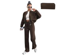 amropi Women's Tracksuit Fur Lined Zipper Jacket Top and Jogging Pants 2 Pieces Sweatsuit Set Coffee, XXL