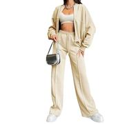 amropi Women's Tracksuit Zipper Jacket Top and Jogging Pants 2 Pieces Sweatsuit Set Beige, XXL