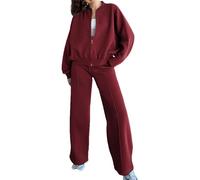 amropi Women's Tracksuit Zipper Jacket Top and Jogging Pants 2 Pieces Sweatsuit Set Burgundy, S