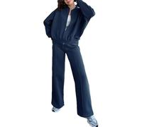 amropi Women's Tracksuit Zipper Jacket Top and Jogging Pants 2 Pieces Sweatsuit Set Dark Blue, XXL