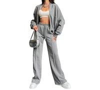 amropi Women's Tracksuit Zipper Jacket Top and Jogging Pants 2 Pieces Sweatsuit Set Light Grey, XXL