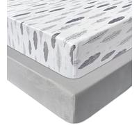 AMROSE 2 Pack Microfleece Crib Sheets, 28'' X 52'' Flannel Fleece Crib Fitted Sheets for Crib and Toddler Mattress Pad, Soft Comfy Warm Crib Sheets for Boys Girls, Feather