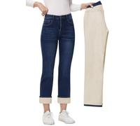 AMRSPENG Women's Fleece Lined Jeans Women Straight Leg Jeans Winter High Waisted Fleece Lined Denim Pants