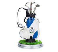 AMRTA Golf Bag Pen Holder with Clock for Desk Mini Golf Caddy Cart Holder and 3 Pens Golf Gifts Set for Men Women, Desktop Aluminum Alloy Golf Pens Souvenir Gift(White/Blue - Golf Bag)