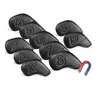 AMRTA Golf Iron Head Covers for Golf Clubs Synthetic Leather with Gift Box, Deluxe Club Headcover Universal Fit Main Iron Clubs Great Gift for Golfer Men Women (Magnetic Closure 10 Pcs-Dark)