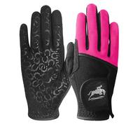 AMRTA Horse Riding Gloves Women Equestrian Horseback Gloves in Pair, Ladies Riding Comfortable Grip Breathable Lightweight Color Black Purple Pink (Pink, L)