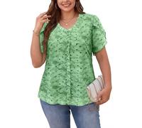 Amrto Plus Size Chiffon Tops for Women V Neck Tulip Short Sleeve Double Layer Flowy Dressy Blouse, 12 Green Polka Dot, XXXXL