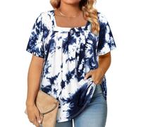 Amrto Plus Size Tops for Women Square Neck Tunic Blouses Summer Short Sleeve Casual Loose Fits Tunic Tops XL-5XL, 31 Tie Dye, 5XL