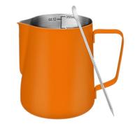 Amrules Milk Frothing Pitcher, 12 oz Milk Frother Cup with Clear Scale, 304 Stainless Steel Cappuccino Espresso Machine Accessories for Barista Coffee Bar with Latte Art Pen, Orange