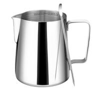 Amrules Milk Frothing Pitcher, 12oz Milk Frother Cup with Clear Scale, 304 Stainless Steel Cappuccino Espresso Machine Accessories for Barista Coffee Bar with Latte Art Pen, Silver