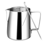 Amrules Milk Frothing Pitcher, 12oz Milk Frother Cup with Clear Scale, 304 Stainless Steel Cappuccino Espresso Machine Accessories for Barista Coffee Bar with Latte Art Pen, Silver