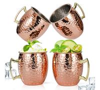 Amrules Moscow Mule Copper Mugs Set of 4, 100% Pure Plated Copper Cups with Premium Stainless Steel Lining - Mule Mugs Perfect for Party Drinking and Gift
