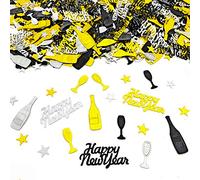 Amrzsallez 2025 New Year's Eve Confetti - Gold, Silver, and Black, "Happy New Year" Letters, Champagne Bottles, Glasses, Stars, PVC Material, Perfect for New Year Party Decorations