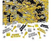 Amrzsallez Birthday Confetti | Glitter Confetti Sprinkles for Party Table Scatters Decoration | Gold Sliver Black for Birthday Party Decoration | Metallic Foil | 45g 1.5OZ 1300Pcs