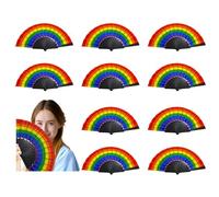 AMS 10pcs Rainbow Hand Fans Pride Fan Folding Held Fan Decorative Ornaments(Black Slats)