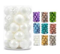 AMS 2.36''/60mm 34ct Christmas Ball Large Ornaments Party Decorations Shatterproof Festival Pendant Hangings for Xmas Tree Decor (60mm White)