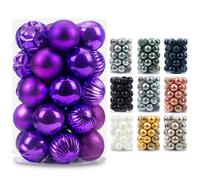 AMS 2.36''/60mm 34ct Christmas Ball Large Ornaments Party Decorations Shatterproof Festival Pendant Hangings for Xmas Tree Decor (60mm Purple)