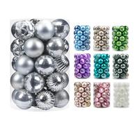 AMS 2.36''/60mm 34ct Christmas Ball Large Ornaments Party Decorations Shatterproof Festival Pendant Hangings for Xmas Tree Decor 60mm, Sivler