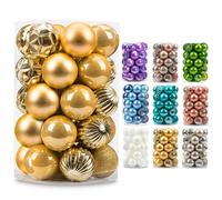 AMS 2.36''/60mm 34ct Christmas Ball Large Ornaments Party Decorations Shatterproof Festival Pendant Hangings for Xmas Tree Decor 60mm, Gold