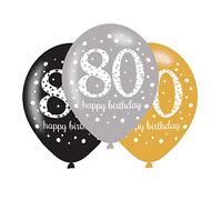 amscan 10022464 Assorted 80th Birthday Latex Balloon Decoration-6 Pcs, 80, Gold