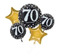 Amscan 10130096 70th Birthday Glittery Gold 5 Foil Balloon Bouquets, Multicoloured