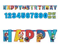 Amscan 121554 - Super Mario Happy Birthday Add-an-Age Letter Banner includes Number & Letter Stickers to Personalise - 3.2m