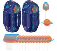 Amscan 140261 - Blast Off Space Kids Birthday Party Cupcake Cases & Picks - 48 Pieces