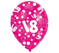 Amscan 18 All-Over Print Latex Balloons (Pack Of 6) Pink/white (One Size)