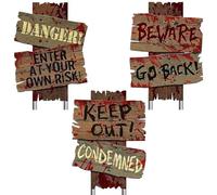 Amscan 190463 - Creepy Cemetery Path Warning Signs Halloween Party Decorations - 3 Pack