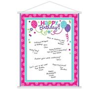 Pink and Teal Happy Birthday Scroll Sign in Sheet 60cm x 48cm