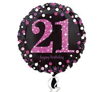 Amscan 3378401 - Pink Sparkling Celebration 21st Birthday Round Foil Balloon - 18 Inch